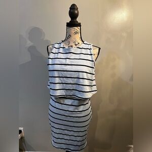 Boohoo blue with Black stripes 1 piece peplum dress US 6